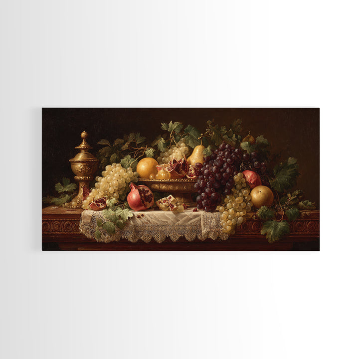 Lavish Banquet Fruit Composition Framed Canvas Print, Baroque Art, Contemporary Art, Living Room Decor, Fine Art, Ornate, BAO-2x1-40