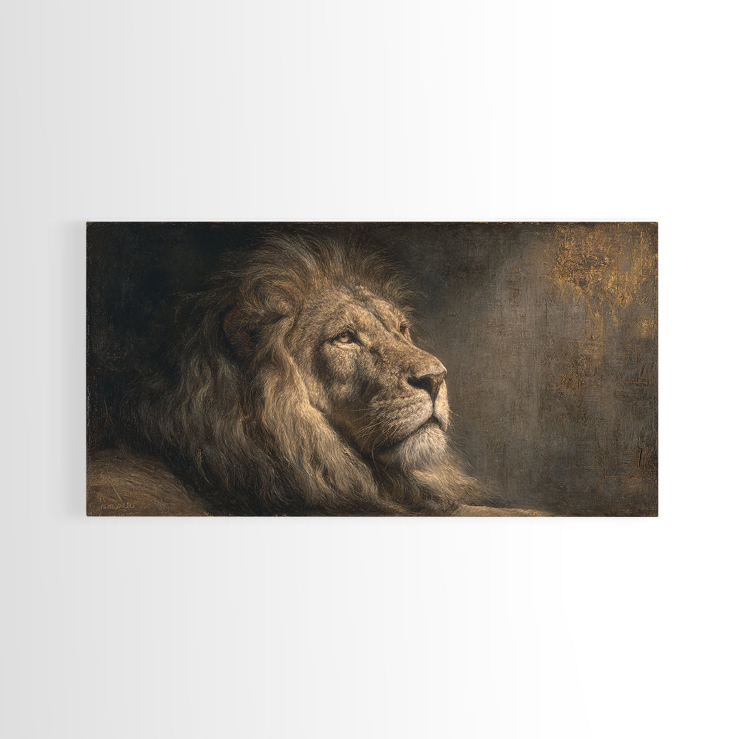Royal Lion Portrait Canvas Print, Baroque Art, Statement Artwork, Living Room Decor, Fine Art, Ornate, Painting, BAO-2x1-61