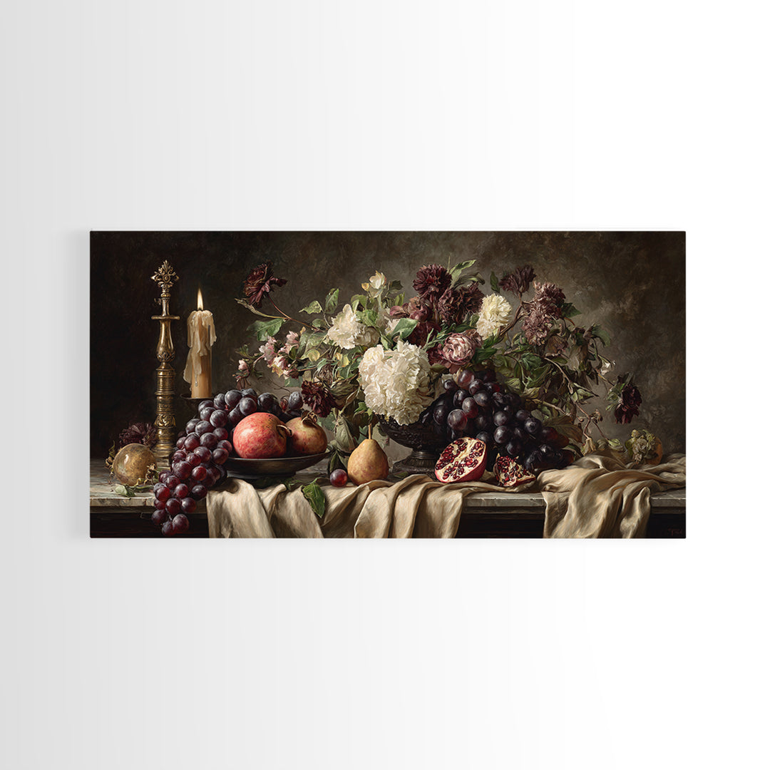 Lavish Banquet Fruit Composition Canvas Print, Baroque Art, Printable Wall Art, Living Room Decor, Ornate, Minimalist Wall Art, BAO-2x1-64