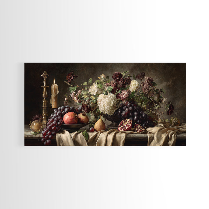 Lavish Banquet Fruit Composition Canvas Print, Baroque Art, Printable Wall Art, Living Room Decor, Ornate, Minimalist Wall Art, BAO-2x1-64