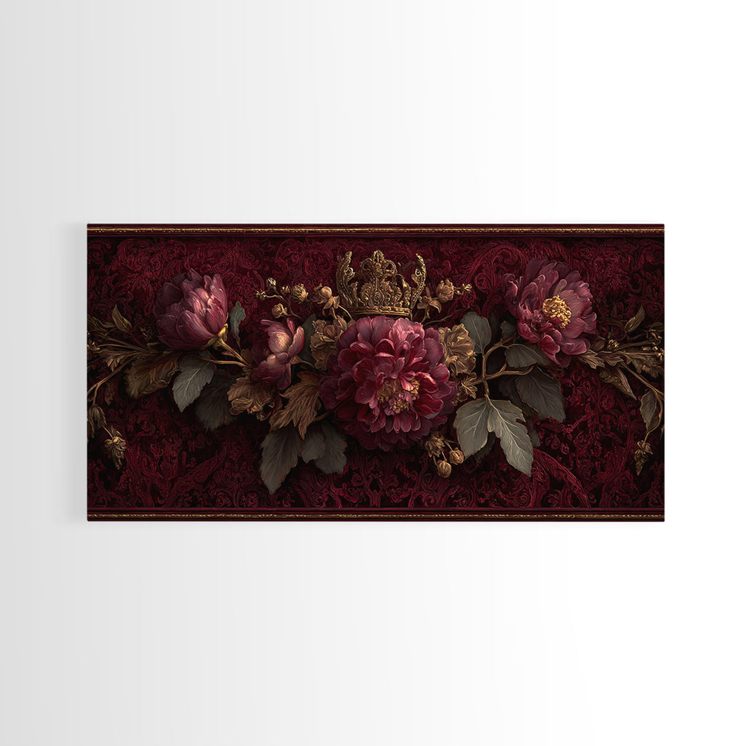 Dark Red Velvet Framed Canvas Print, Baroque Art, Dark Academia Art, Living Room Decor, Fine Art, Ornate, Modern Decor, BAO-2x1-67