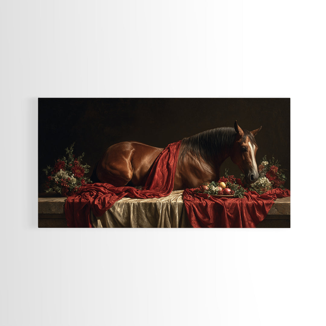 Dramatic Horse Portrait Canvas Print, Baroque Art, Canvas, Living Room Decor, Fine Art, Ornate, Room Decor Aesthetic, BAO-2x1-68