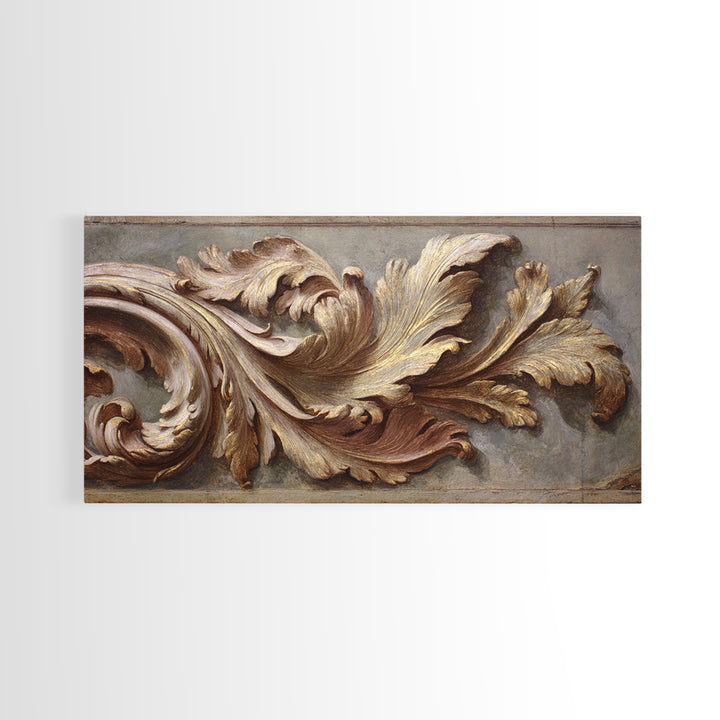 Carved Acanthus Leaf Ornament Study Framed Canvas Print, Baroque Art, Boho Decor, Living Room Decor, Oil Painting, Ornate, BAO-2x1-83