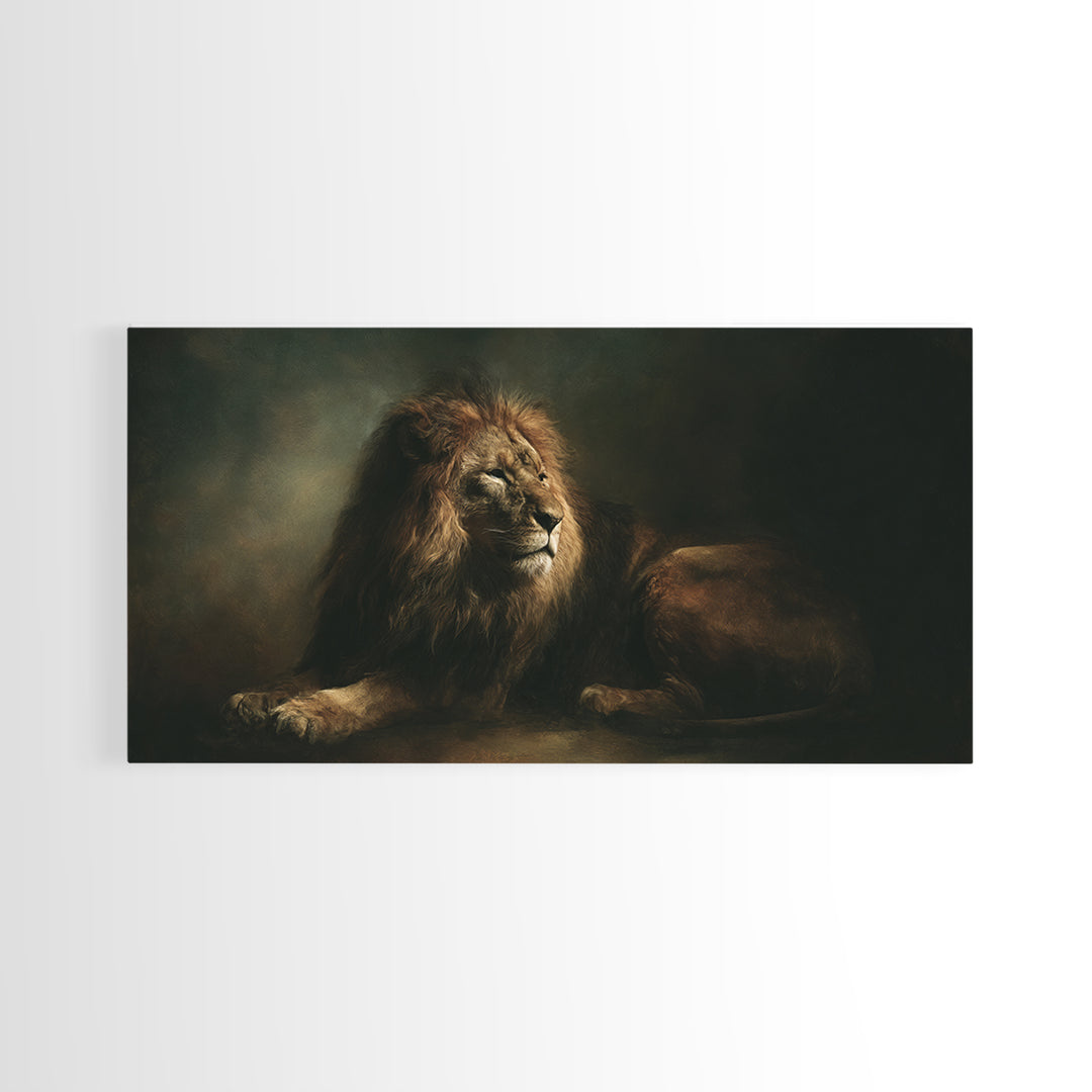 Royal Lion Portrait Framed Canvas Print, Baroque Art, Textured Painting, Living Room Decor, Fine Art, Ornate, Printable Art, BAO-2x1-85