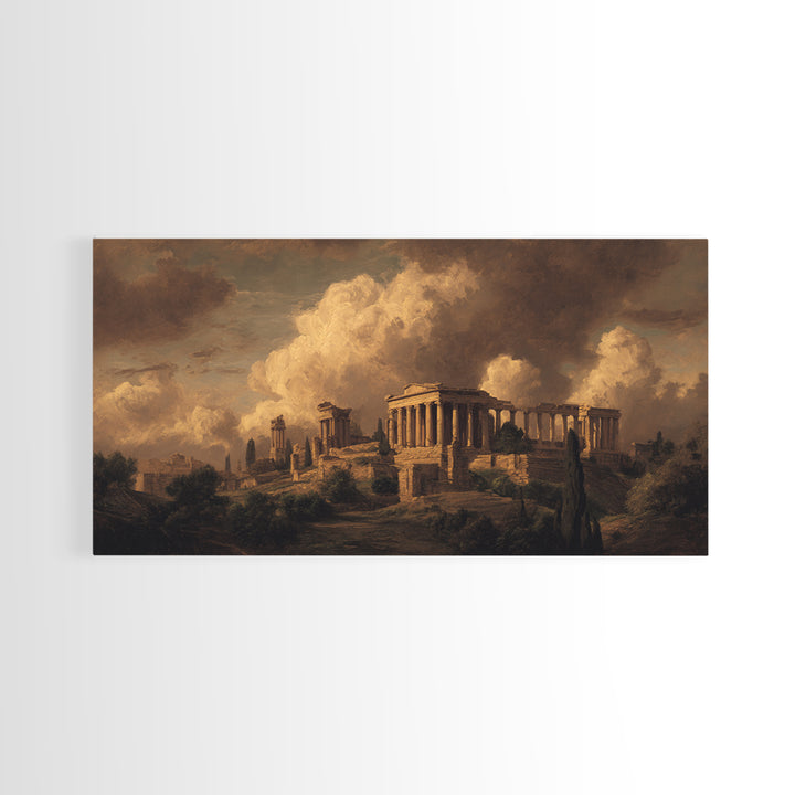 Classical Ruins Beneath a Dramatic Sky Framed Canvas Print, Baroque Art, Living Room Wall Art, Living Room Decor, Ornate, BAO-2x1-87