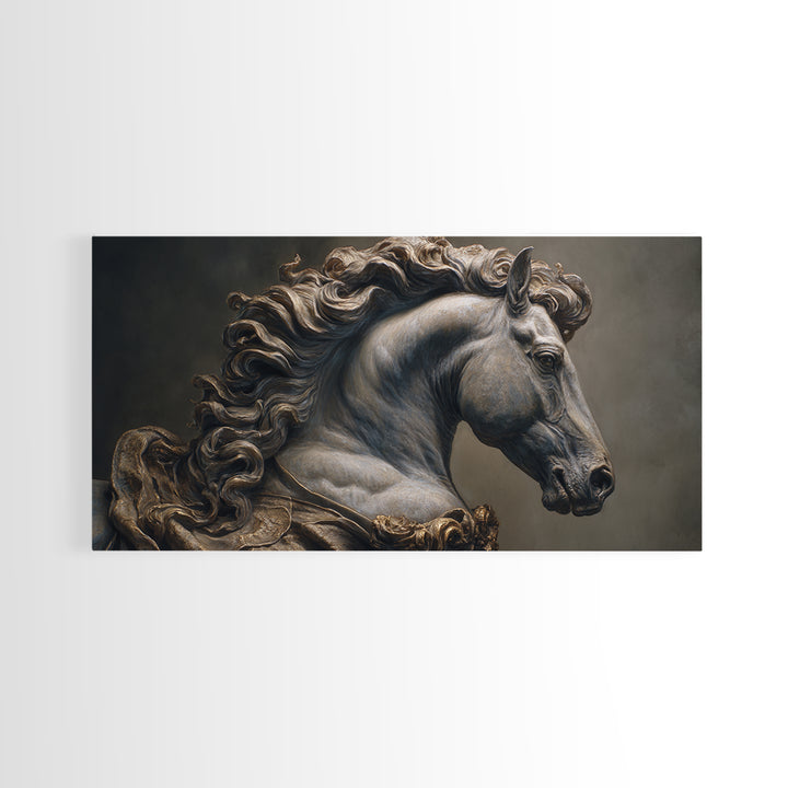 Dramatic Horse Portrait Framed Canvas Print, Baroque Art, 3d Wall Art, Living Room Decor, Oil Painting, Ornate, BAO-2x1-92