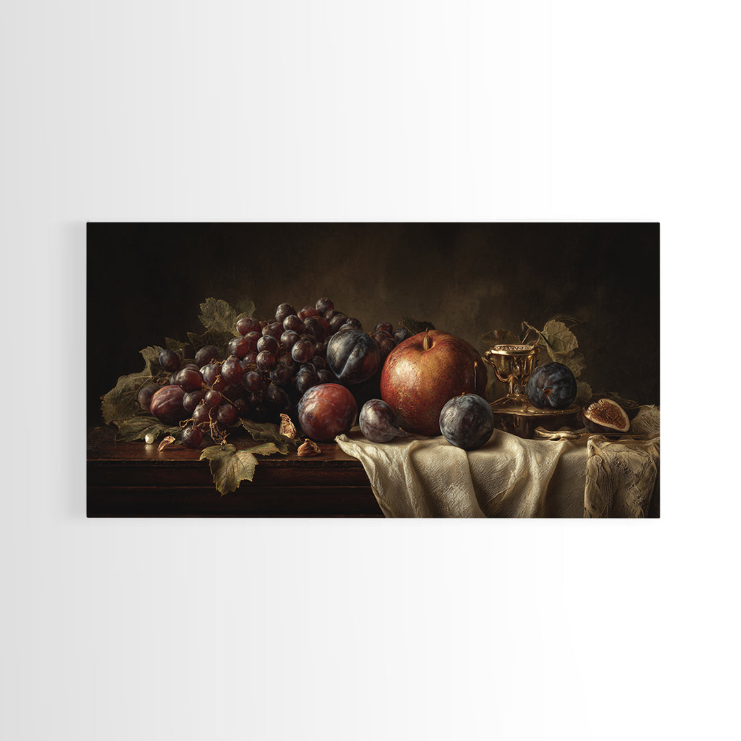 Dramatic Fruit Still Life Canvas Print, Baroque Art, Minimalist Decor, Living Room Decor, Fine Art, Ornate, Whimsical Decor, BAO-2x1-93