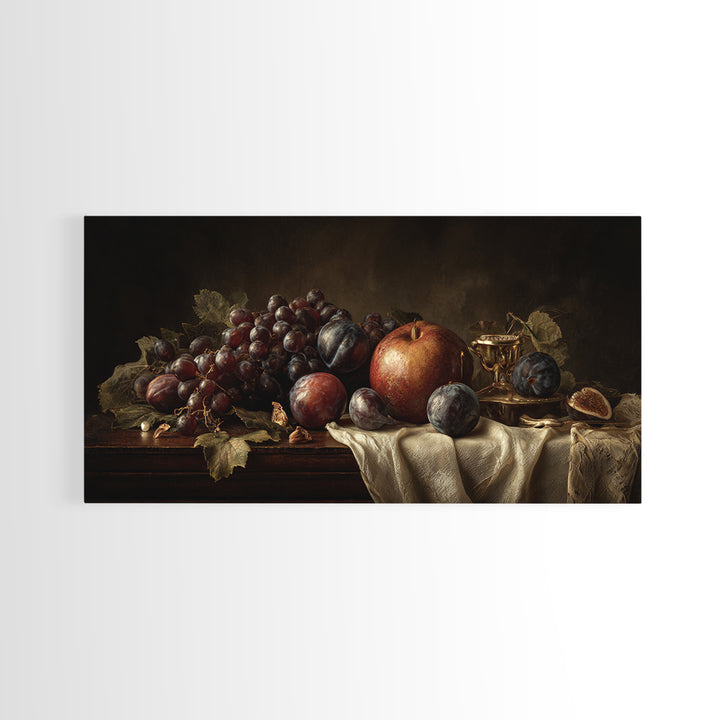 Dramatic Fruit Still Life Canvas Print, Baroque Art, Minimalist Decor, Living Room Decor, Fine Art, Ornate, Whimsical Decor, BAO-2x1-93