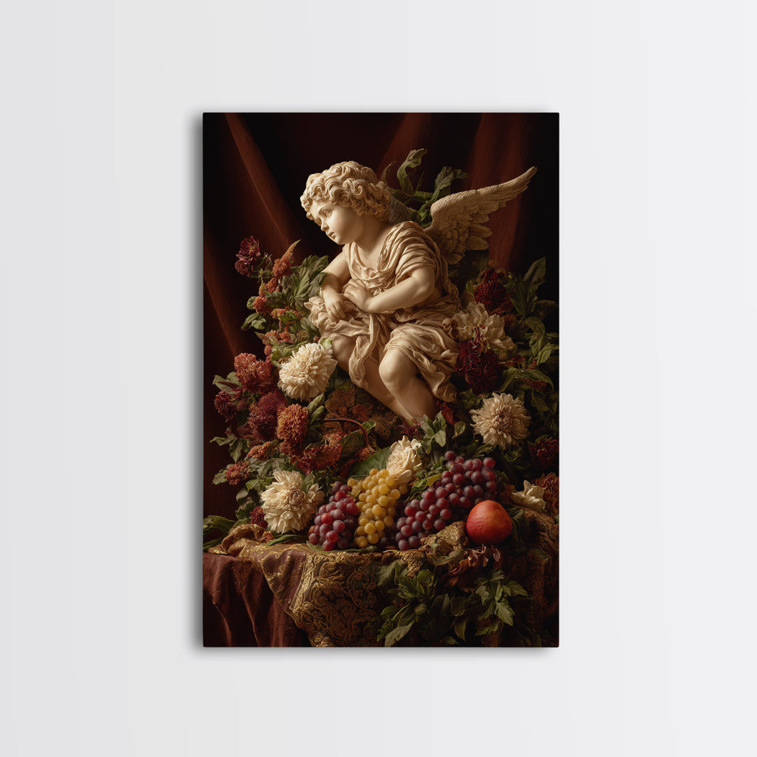 Ornate Cherub Figure Surrounded by Clouds and Canvas Print, Baroque Art, Art Nouveau Decor, Living Room Decor, Fine Art, Ornate, BAO-2x3-10