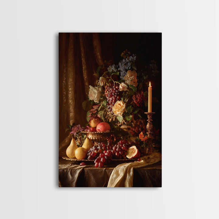 Lavish Banquet Fruit Composition Framed Canvas Print, Baroque Art, Eclectic Wall Art, Living Room Decor, Fine Art, Ornate, BAO-2x3-100