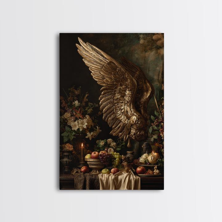 Gilded Angel Wings Emerging from Storm Clouds Canvas Print, Baroque Art, Baroque, Living Room Decor, Oil Painting, Ornate, BAO-2x3-14