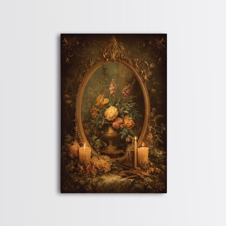Ornate Gold Frame Illusion Around a Botanical Framed Canvas Print, Baroque Art, Modern Decor, Living Room Decor, Ornate, BAO-2x3-17