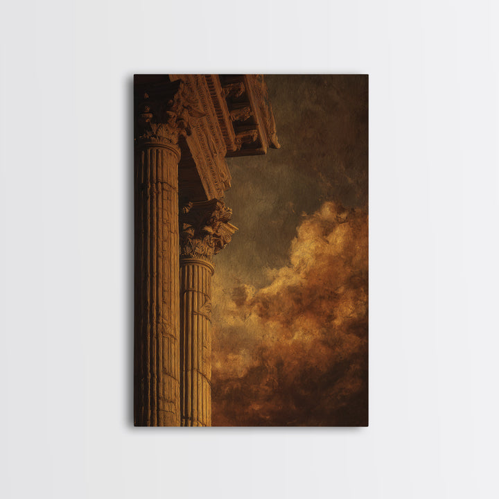 Classical Ruins Beneath a Dramatic Sky Framed Canvas Print, Baroque Art, Oil Painting, Living Room Decor, Fine Art, Ornate, BAO-2x3-3