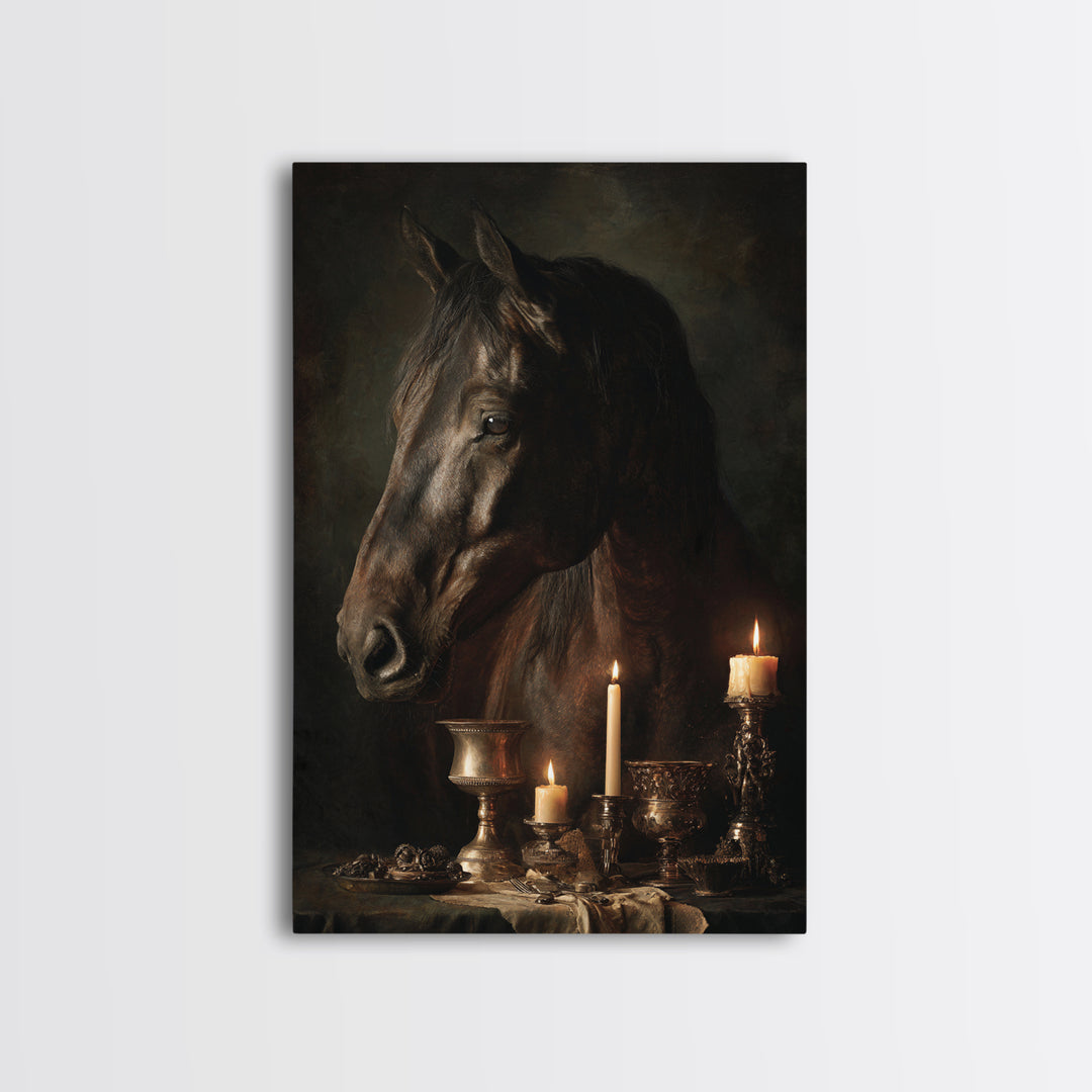 Dramatic Horse Portrait Canvas Print, Baroque Art, Printable Art, Living Room Decor, Ornate, Gallery Wall, Dark Academia Art, BAO-2x3-32
