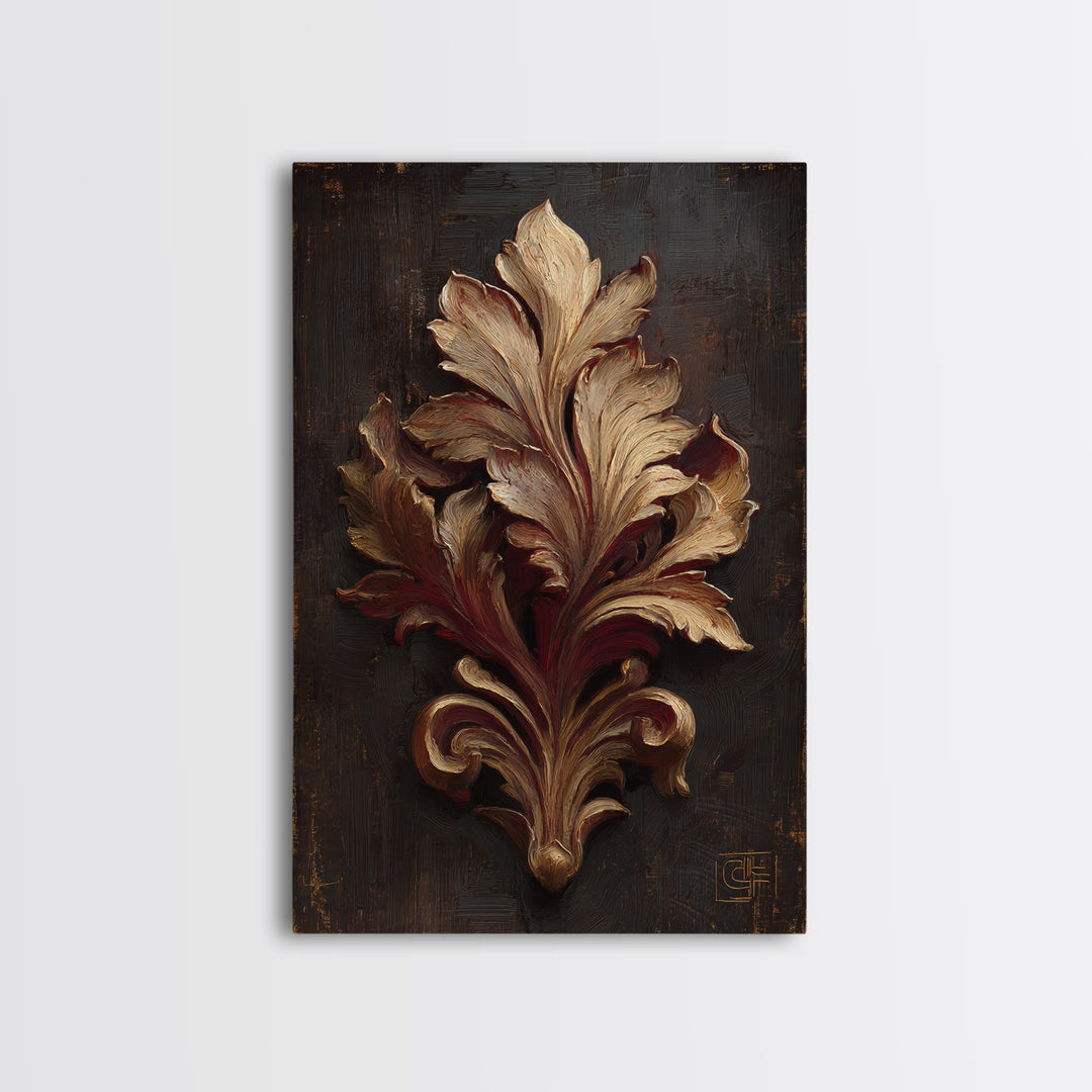 Carved Acanthus Leaf Ornament Study Framed Canvas Print, Baroque Art, Maximalist Decor, Living Room Decor, Fine Art, Ornate, BAO-2x3-47