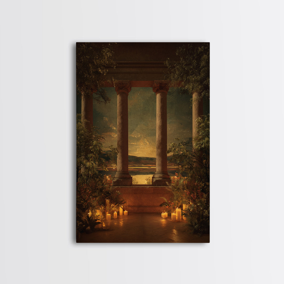 Classical Ruins Beneath a Dramatic Sky Framed Canvas Print, Baroque Art, Room Decor Aesthetic, Living Room Decor, Oil Painting, BAO-2x3-51