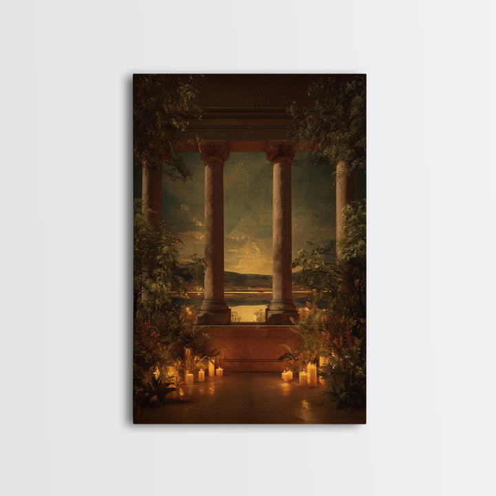 Classical Ruins Beneath a Dramatic Sky Framed Canvas Print, Baroque Art, Room Decor Aesthetic, Living Room Decor, Oil Painting, BAO-2x3-51