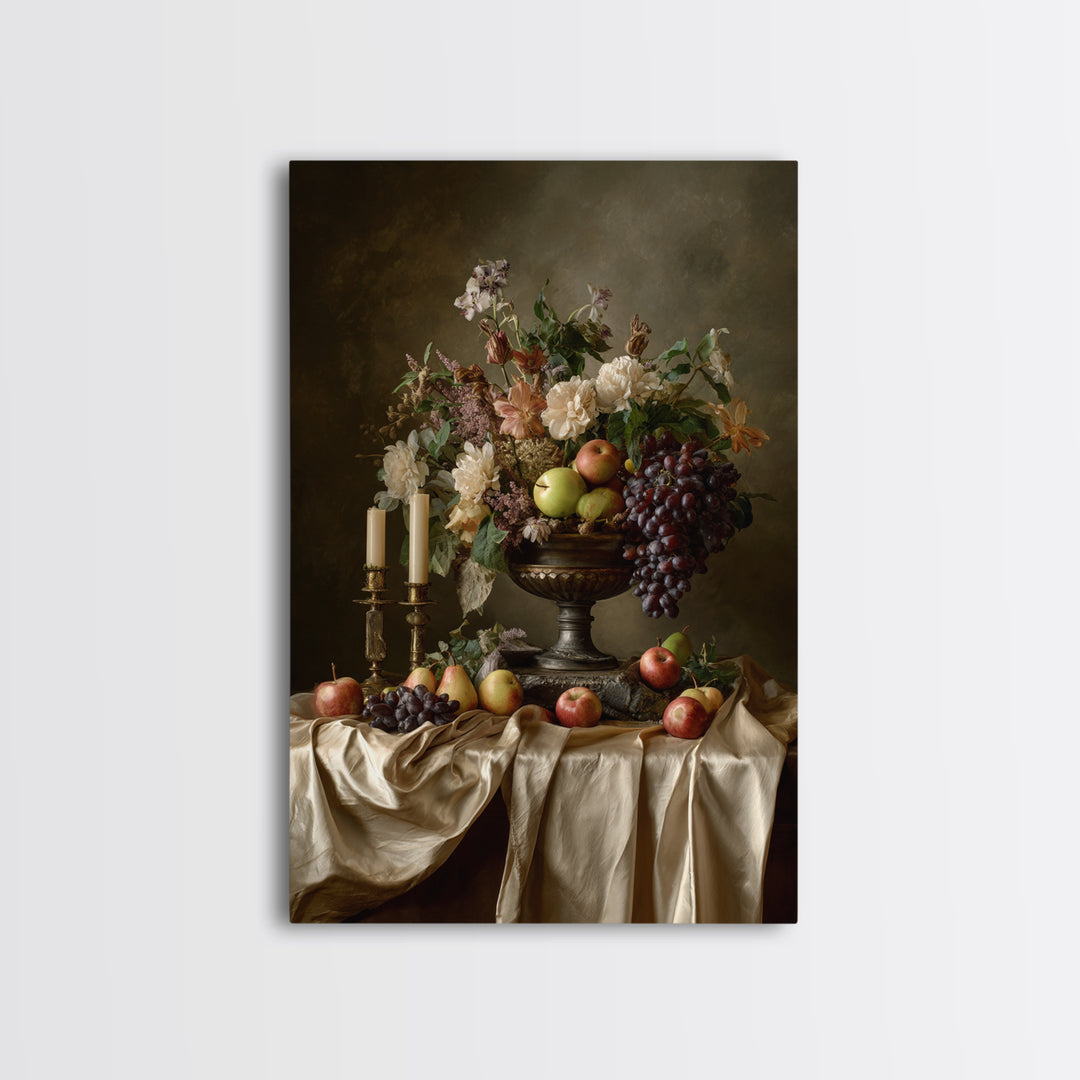 Lavish Banquet Fruit Composition Framed Canvas Print, Baroque Art, Eclectic Wall Art, Living Room Decor, Fine Art, Ornate, BAO-2x3-52