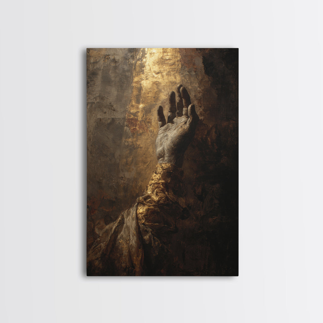 Angelic Hand Reaching Through Clouds Framed Canvas Print, Baroque Art, Boho Decor, Living Room Decor, Oil Painting, Ornate, BAO-2x3-53