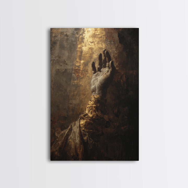 Angelic Hand Reaching Through Clouds Framed Canvas Print, Baroque Art, Boho Decor, Living Room Decor, Oil Painting, Ornate, BAO-2x3-53