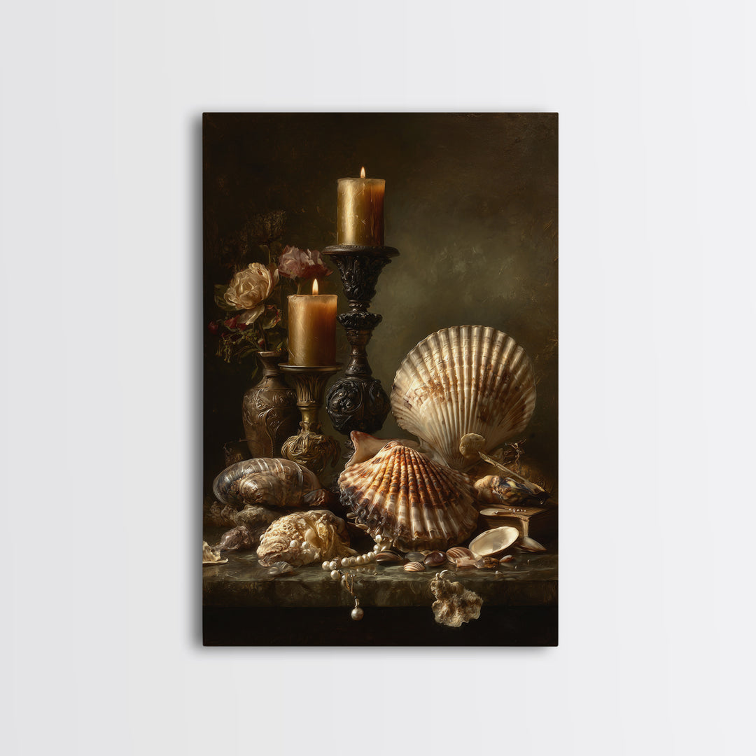 Ornamental Shell and Pearl Composition Canvas Print, Baroque Art, Wall Decor, Living Room Decor, Fine Art, Ornate, BAO-2x3-54