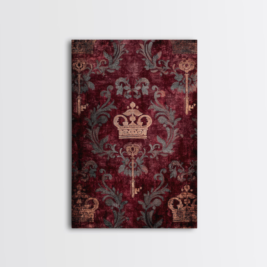 Dark Red Velvet Framed Canvas Print, Baroque Art, Eclectic Wall Art, Living Room Decor, Fine Art, Ornate, Gallery Decor, BAO-2x3-55