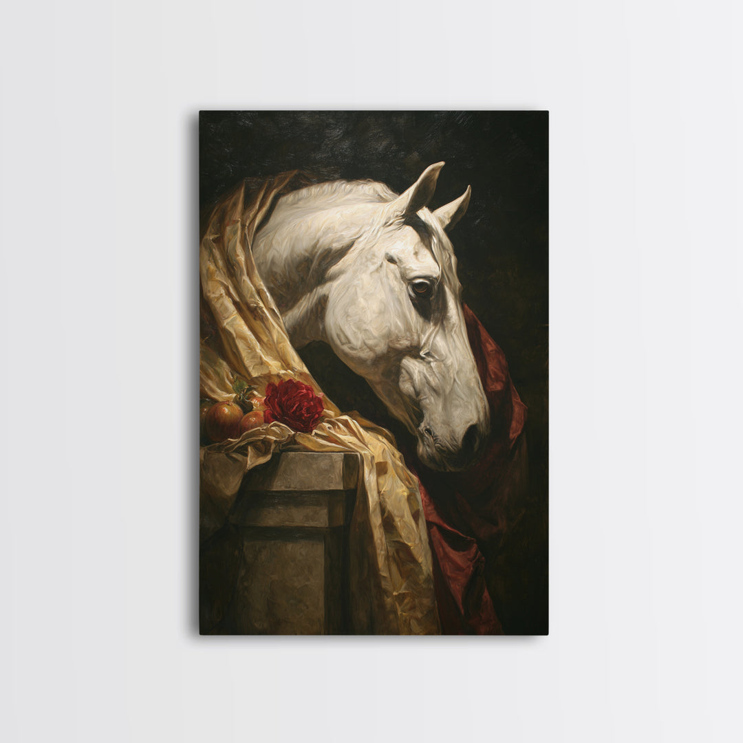 Dramatic Horse Portrait Framed Canvas Print, Baroque Art, Modern Wall Art, Living Room Decor, Fine Art, Ornate, Feminist Art, BAO-2x3-56