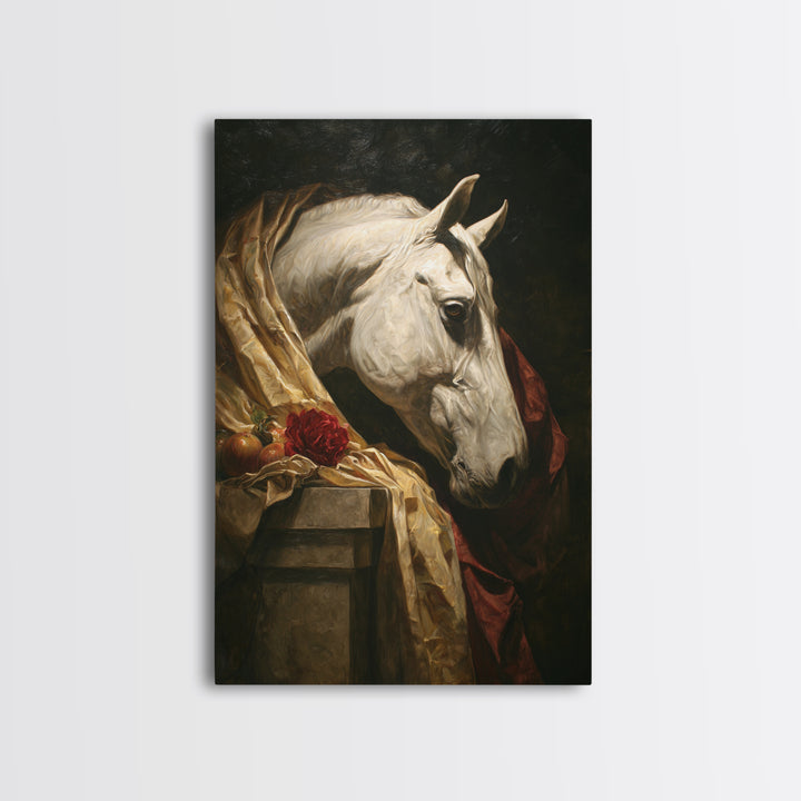 Dramatic Horse Portrait Framed Canvas Print, Baroque Art, Modern Wall Art, Living Room Decor, Fine Art, Ornate, Feminist Art, BAO-2x3-56