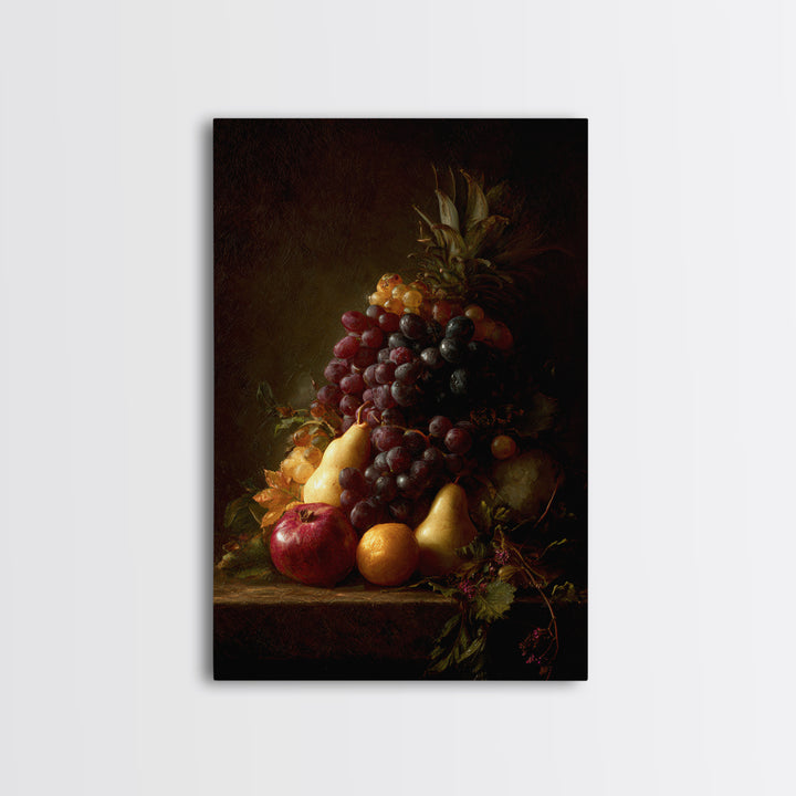 Dramatic Fruit Still Life Canvas Print, Baroque Art, Minimalist Decor, Living Room Decor, Oil Painting, Ornate, Whimsical Decor, BAO-2x3-57
