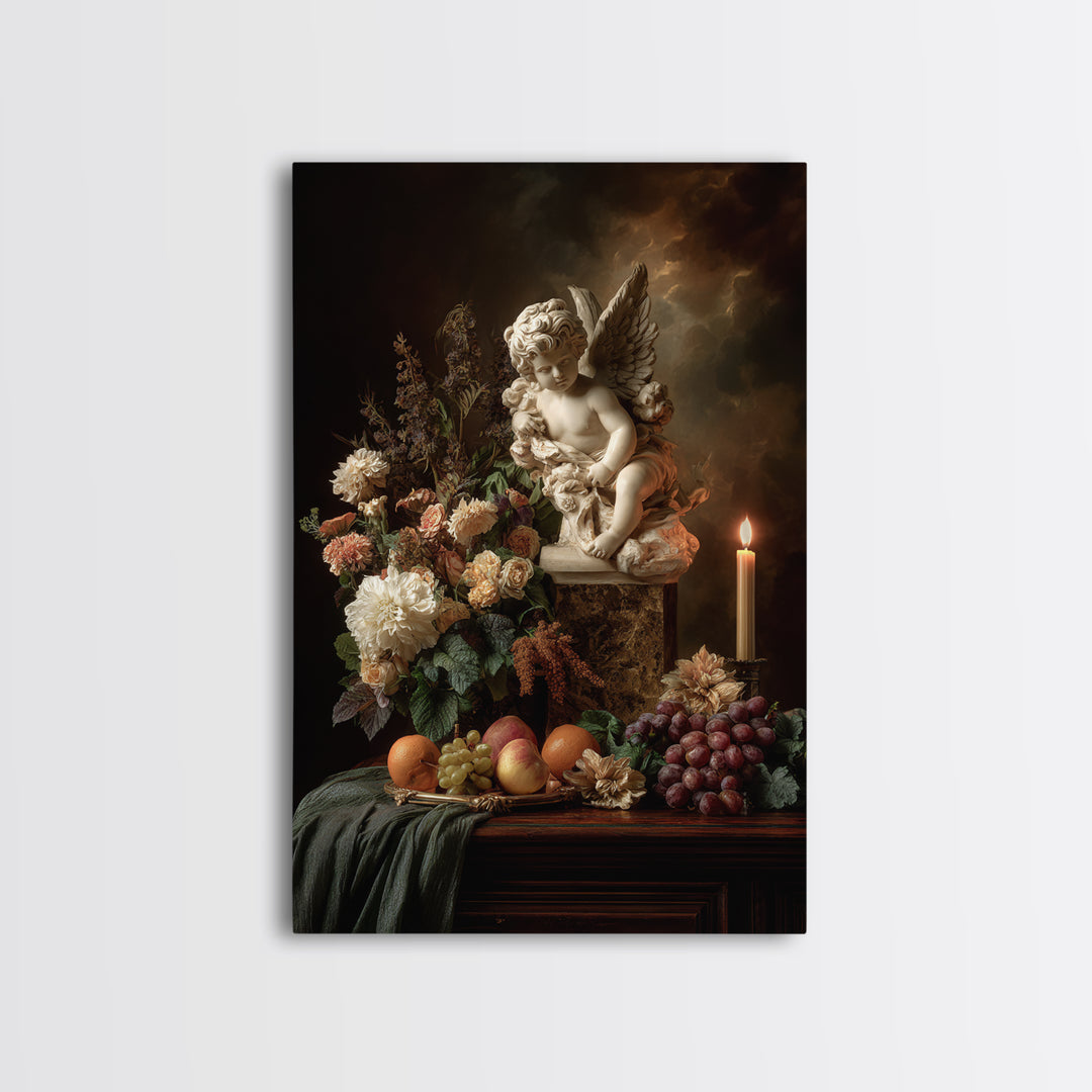 Ornate Cherub Figure Surrounded by Clouds and Canvas Print, Baroque Art, Luxury Decor, Living Room Decor, Fine Art, Ornate, BAO-2x3-58