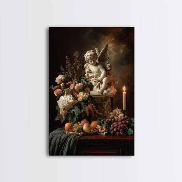 Ornate Cherub Figure Surrounded by Clouds and Canvas Print, Baroque Art, Luxury Decor, Living Room Decor, Fine Art, Ornate, BAO-2x3-58