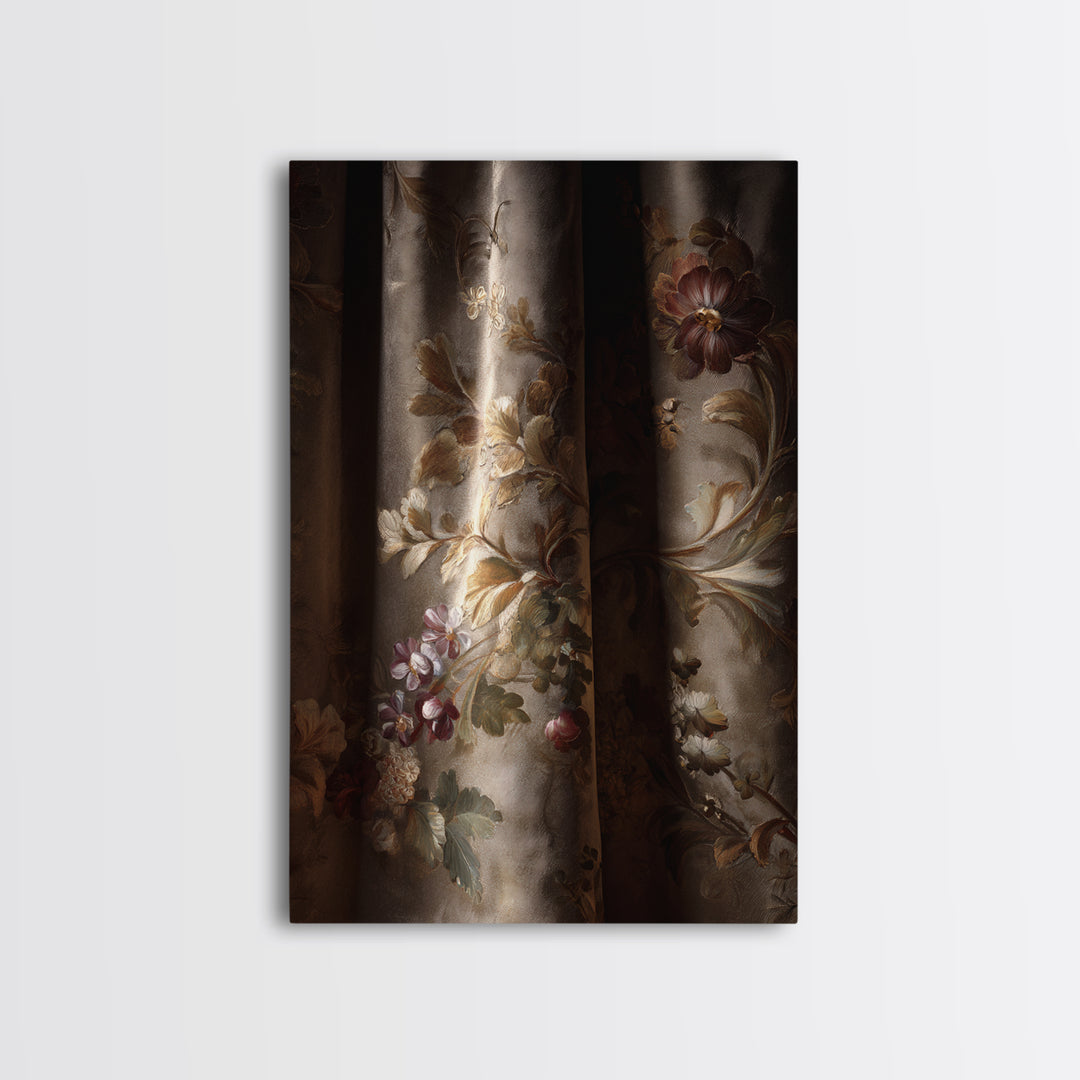 Velvet Drapery with Pearls Flowers and Candlelight Canvas Print, Baroque Art, Maximalist Wall Art, Living Room Decor, Ornate, BAO-2x3-59