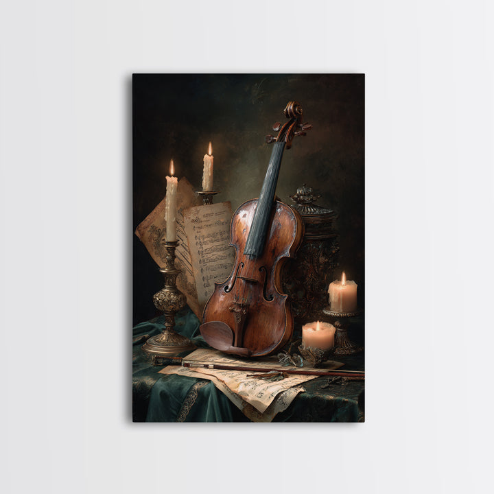 Baroque Violin and Sheet Music Still Life Canvas Print, Baroque Art, Art Nouveau Decor, Living Room Decor, Fine Art, Ornate, BAO-2x3-67
