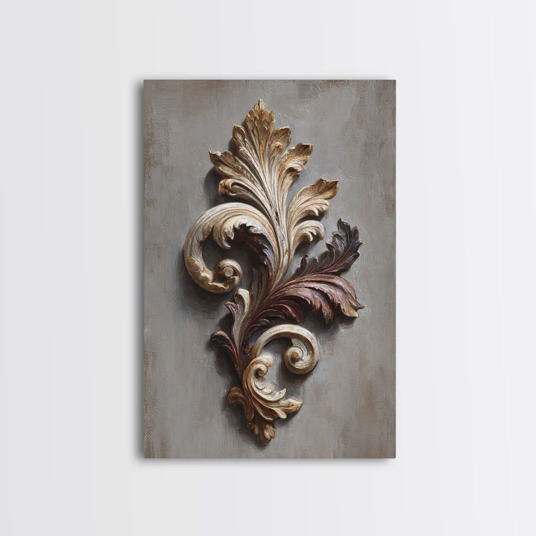 Carved Acanthus Leaf Ornament Study Canvas Print, Baroque Art, Baroque, Living Room Decor, Oil Painting, Ornate, BAO-2x3-71