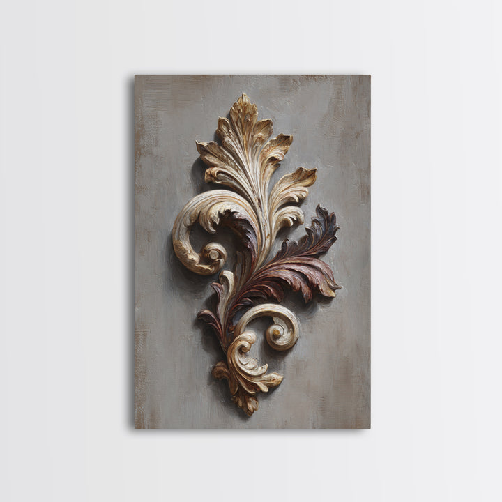 Carved Acanthus Leaf Ornament Study Canvas Print, Baroque Art, Baroque, Living Room Decor, Oil Painting, Ornate, BAO-2x3-71