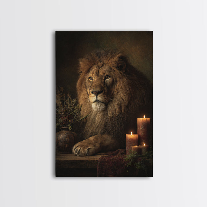 Royal Lion Portrait Framed Canvas Print, Baroque Art, Textured Painting, Living Room Decor, Oil Painting, Ornate, Printable Art, BAO-2x3-73