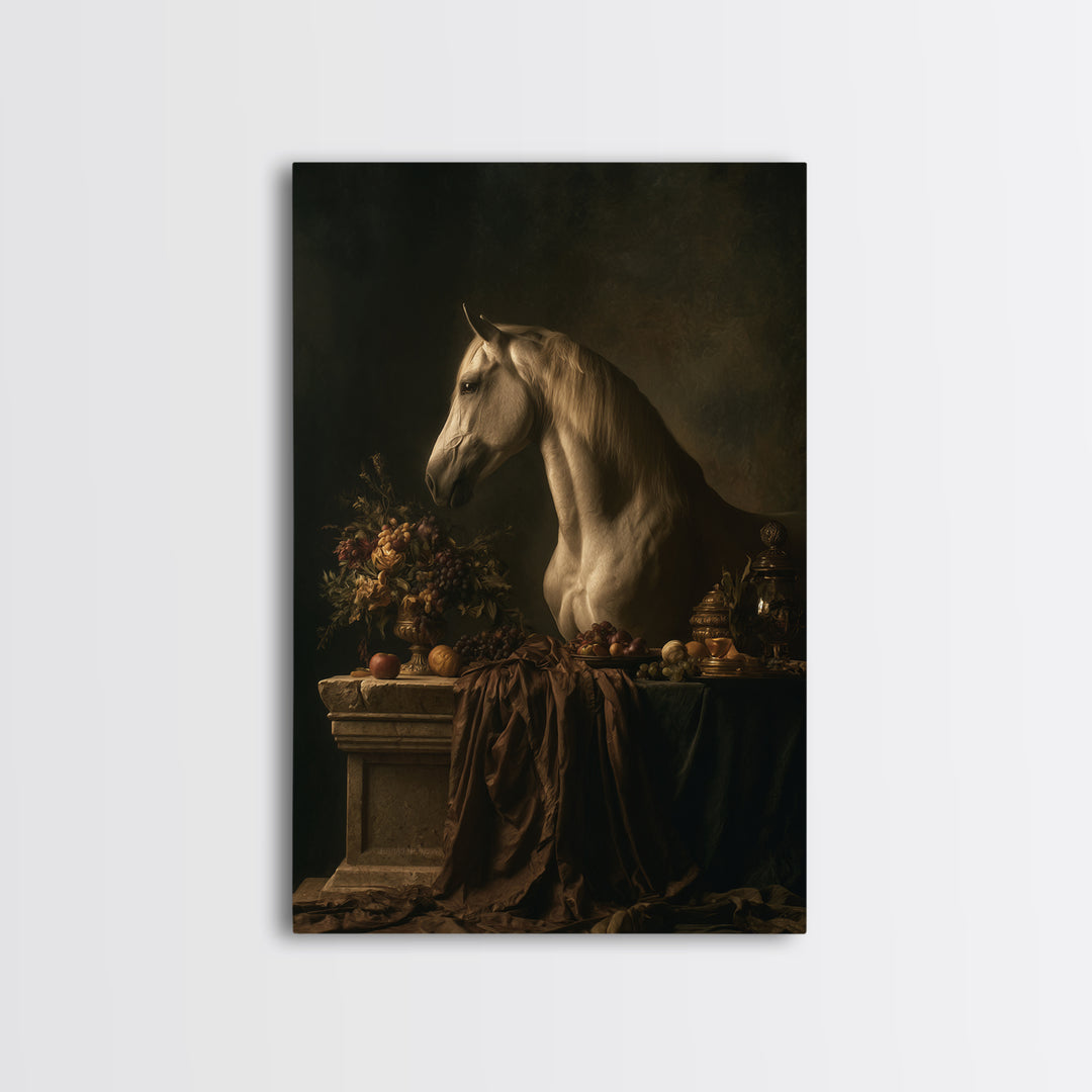 Dramatic Horse Portrait Framed Canvas Print, Baroque Art, Living Room Decor, Oil Painting, Ornate, Living Room Wall Art, BAO-2x3-8