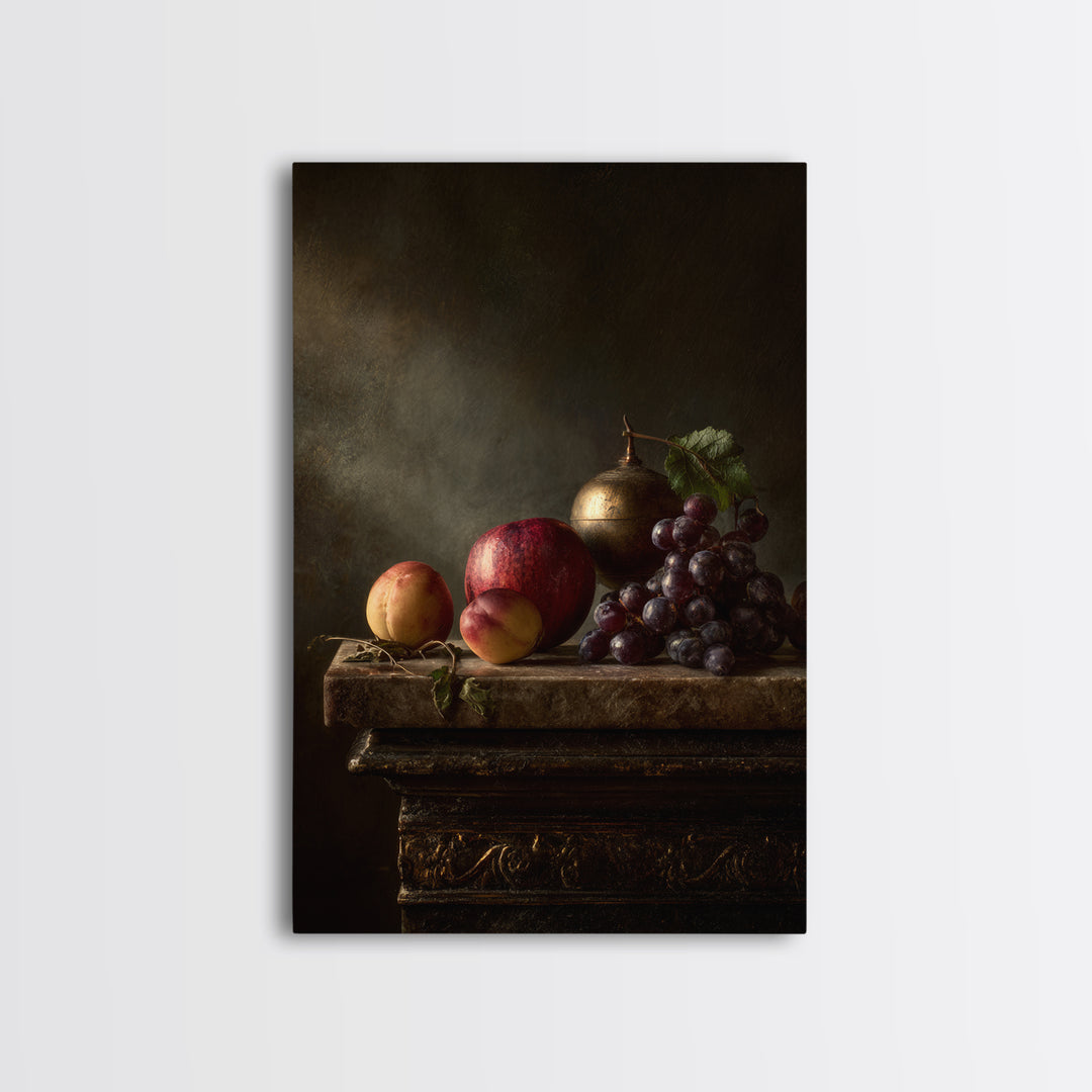 Dramatic Fruit Still Life Canvas Print, Baroque Art, Minimalist Decor, Living Room Decor, Oil Painting, Ornate, Whimsical Decor, BAO-2x3-81