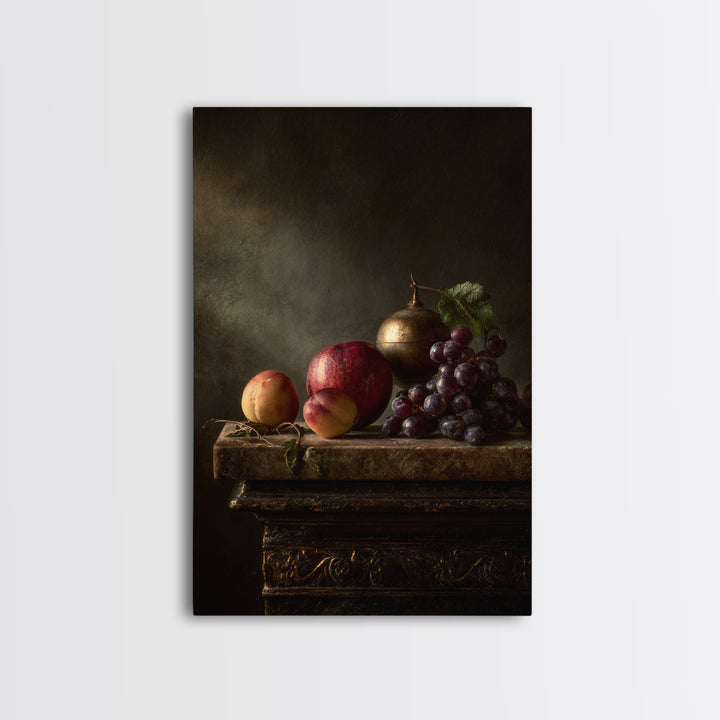 Dramatic Fruit Still Life Canvas Print, Baroque Art, Minimalist Decor, Living Room Decor, Oil Painting, Ornate, Whimsical Decor, BAO-2x3-81
