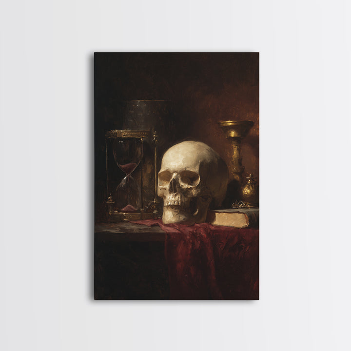 Skull and Hourglass Vanitas Still Life Framed Canvas Print, Baroque Art, Contemporary Art, Living Room Decor, Fine Art, Ornate, BAO-2x3-85