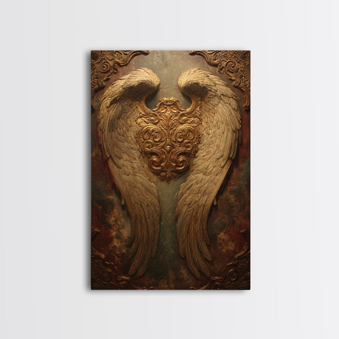 Gilded Angel Wings Emerging from Storm Clouds Canvas Print, Baroque Art, Art Print, Living Room Decor, Abstract Art, Ornate, BAO-2x3-86