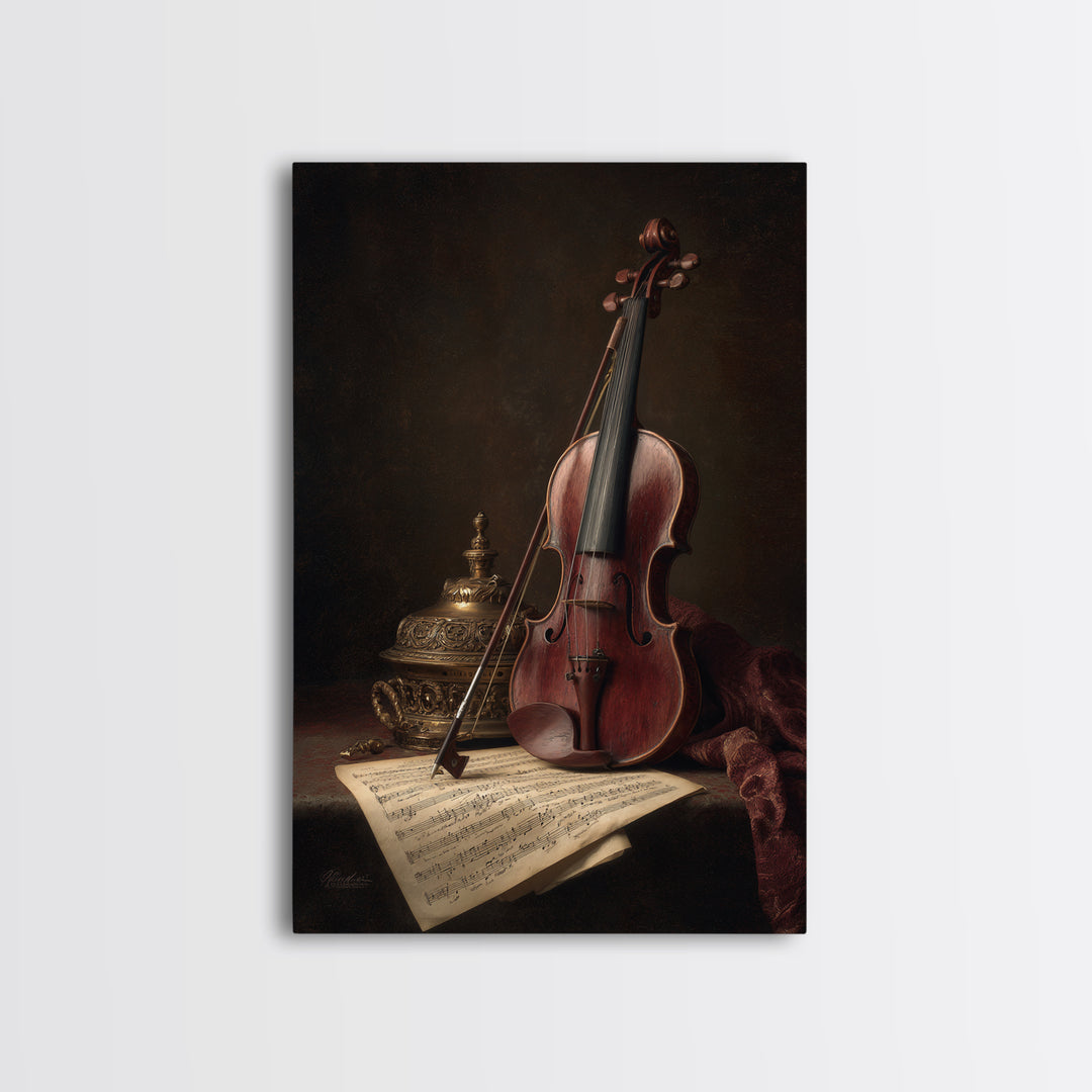 Baroque Violin and Sheet Music Still Life Canvas Print, Baroque Art, Luxury Decor, Living Room Decor, Fine Art, Ornate, BAO-2x3-91