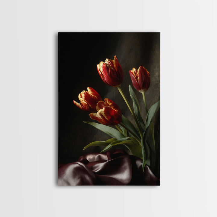 Black Background Tulips Canvas Print, Baroque Art, Fine Art Print, Living Room Decor, Fine Art, Ornate, Painting, BAO-2x3-96