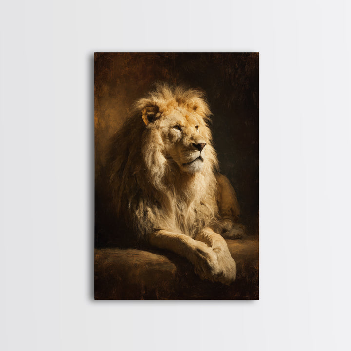 Royal Lion Portrait Framed Canvas Print, Baroque Art, Textured Painting, Living Room Decor, Oil Painting, Ornate, Printable Art, BAO-2x3-97