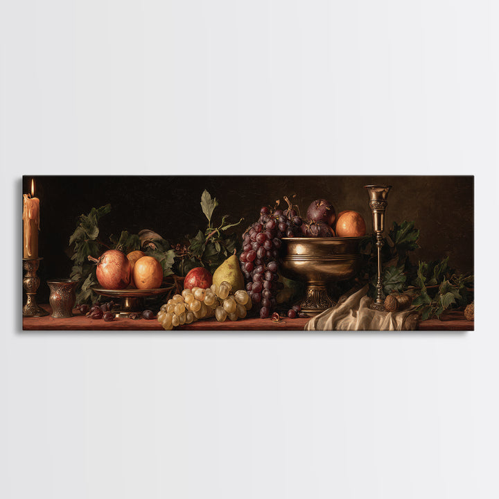 Dramatic Fruit Still Life Framed Canvas Print, Baroque Art, Decor, Living Room Decor, Fine Art, Ornate, Moody Wall Art, BAO-3x1-17