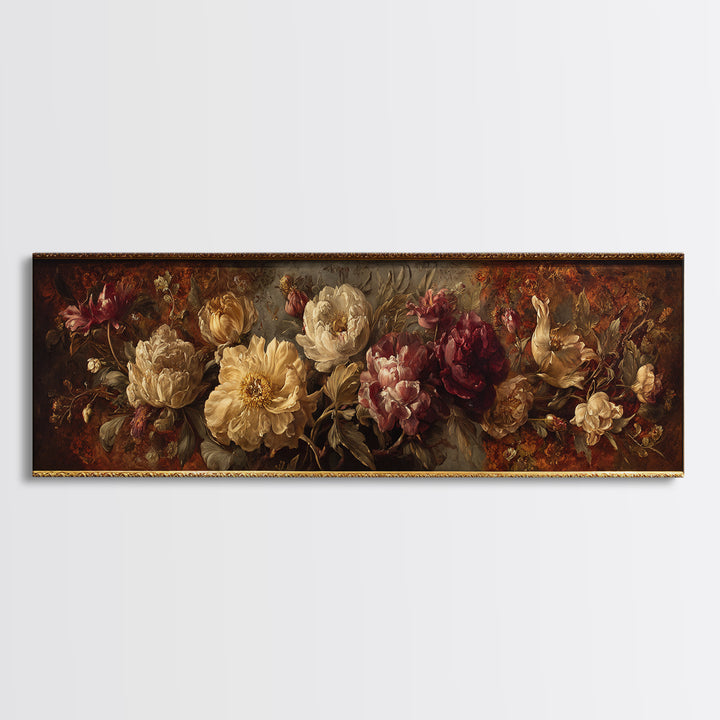 Ornate Gold Frame Illusion Around a Botanical Canvas Print, Baroque Art, Canvas, Living Room Decor, Fine Art, Ornate, BAO-3x1-25