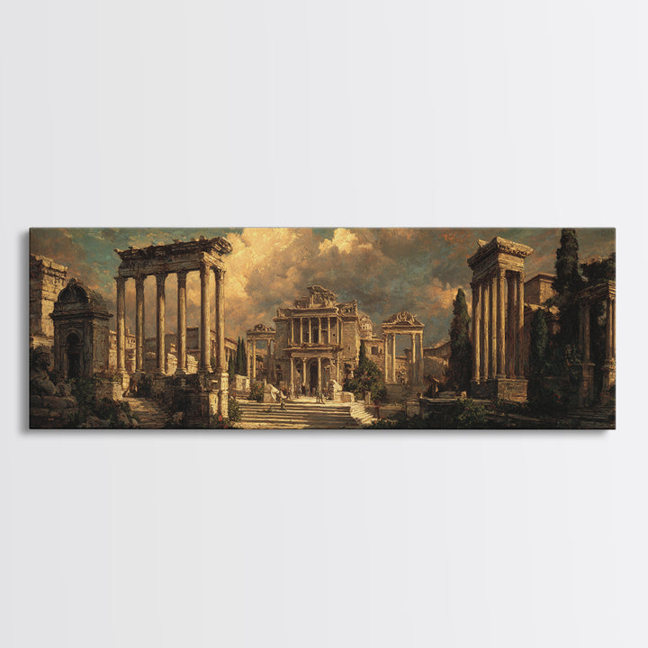 Classical Ruins Beneath a Dramatic Sky Canvas Print, Baroque Art, Wall Decor, Living Room Decor, Fine Art, Ornate, BAO-3x1-35