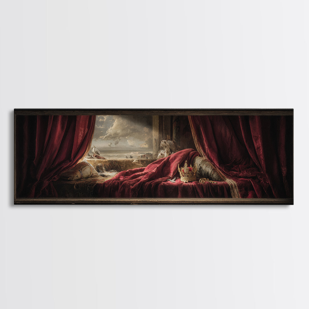 Dark Red Velvet Canvas Print, Baroque Art, Art Nouveau Decor, Living Room Decor, Fine Art, Ornate, Art Print, Textured Painting, BAO-3x1-39
