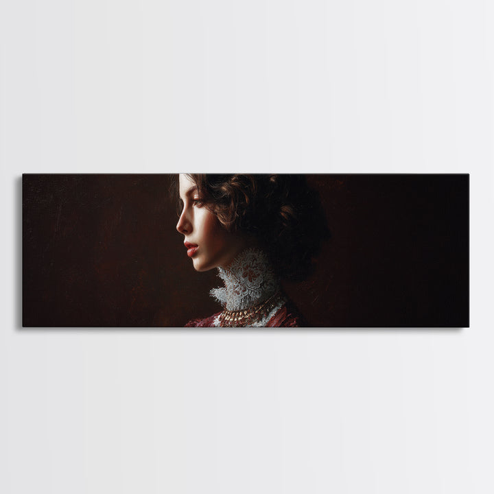 Classical Portrait with Lace Collar and Jewel Framed Canvas Print, Baroque Art, Room Decor, Living Room Decor, Fine Art, Ornate, BAO-3x1-47