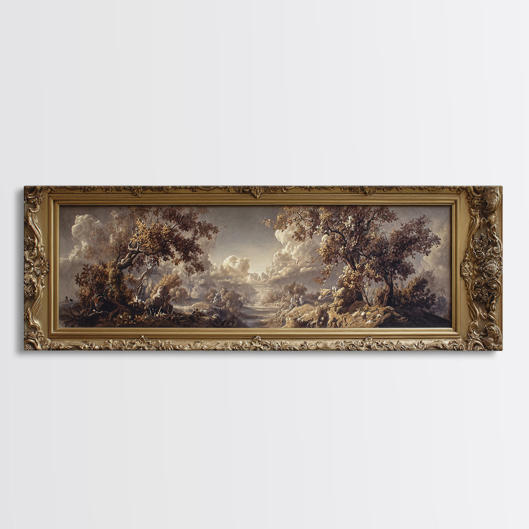 Ornate Gold Frame Illusion Around a Botanical Canvas Print, Baroque Art, Canvas, Living Room Decor, Fine Art, Ornate, BAO-3x1-49